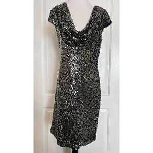 Los Angeles Boutique Holiday Cocktail New Years Black Silver Sequin Dress 8 M